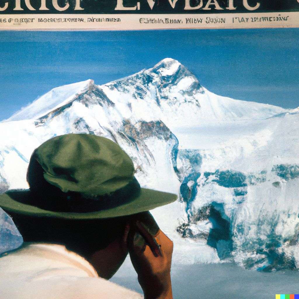 someone gazing at Mount Everest, front page of The New York Times, 2000